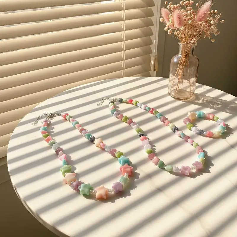 Minimalist Colorful Acrylic Heart Beaded Choker Necklace Adjustable Non-toxic Jewelry for Women Party Accessory