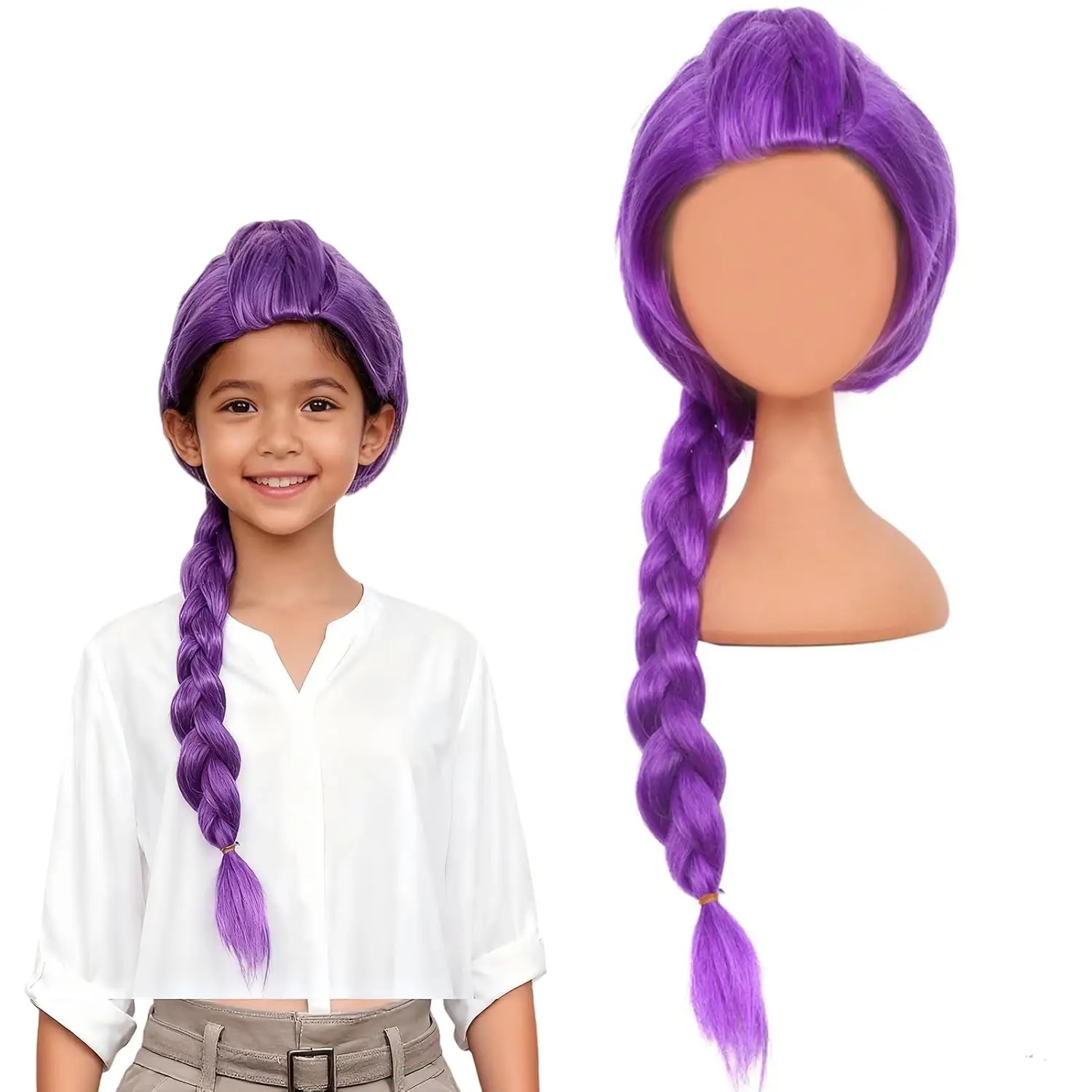 

Purple Long Braided Ponytail Wig, Heat-Resistant Synthetic Fiber Halloween Costume Party Cosplay Hair for Girls,Lumi Costume Wig