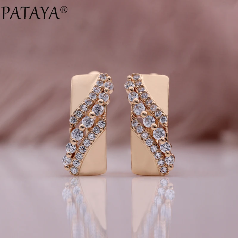 PATAYA New Micro-wax Inlay Natural Zircon Drop Earrings Ring Sets 585 Rose Gold Color Luxury Romatic Women Fashion Jewelry Set