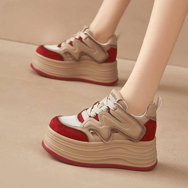 

Повседневная обувь Fujin, 7 см, женские кроссовки на массивной подошве из натуральной кожи, модные кроссовки на платформе, прогулочная обувь, удобная женская обувь на весну и осень