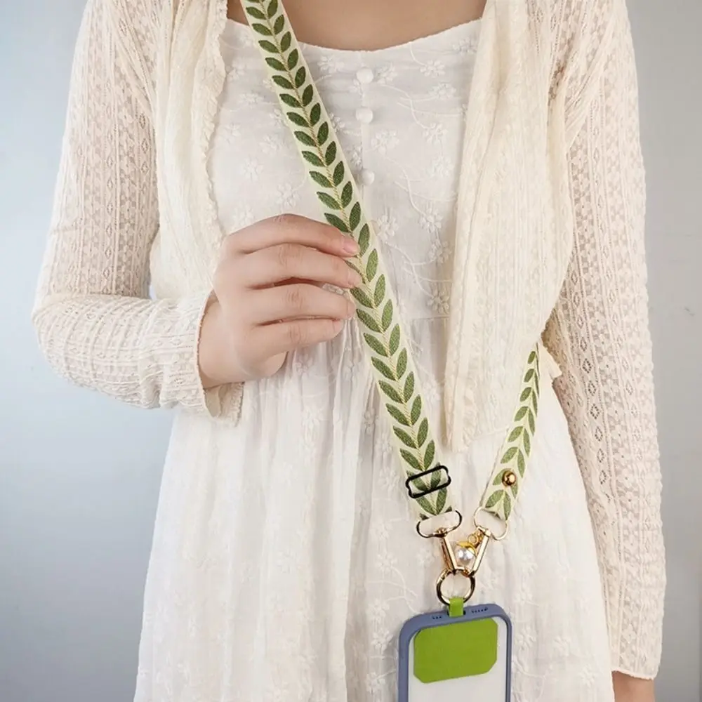 

Adjustable Crossbody Phone Lanyard Wide Cloth Hanging Neck Phone Antilost Lanyard Leaf Phone Accessories Long Phone Strap