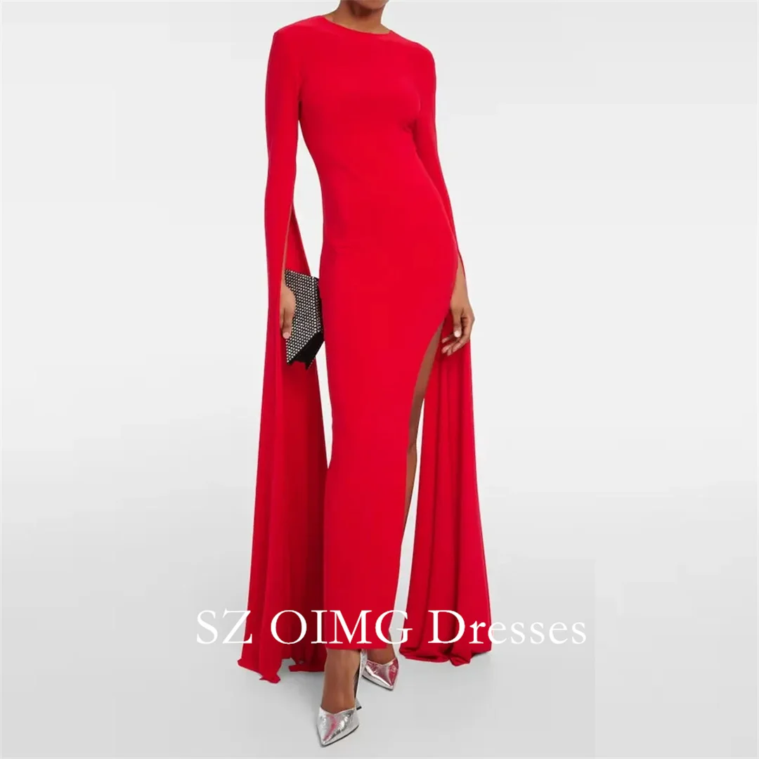 

OIMG Red Ankle Length Luxury Birthday Evening Dress Full Cape Sleeves Summer Elegant Wedding Party Gowns For Women 2024