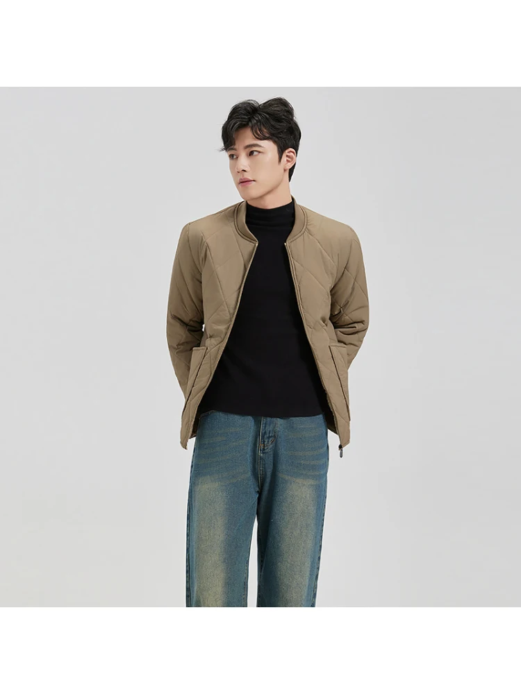 

Men's Winter Fce Lined Thin Cotton Jaet Stand Collar Long Sve Warm Faion Urban Sle Casual Inner Wear Zipper Closure