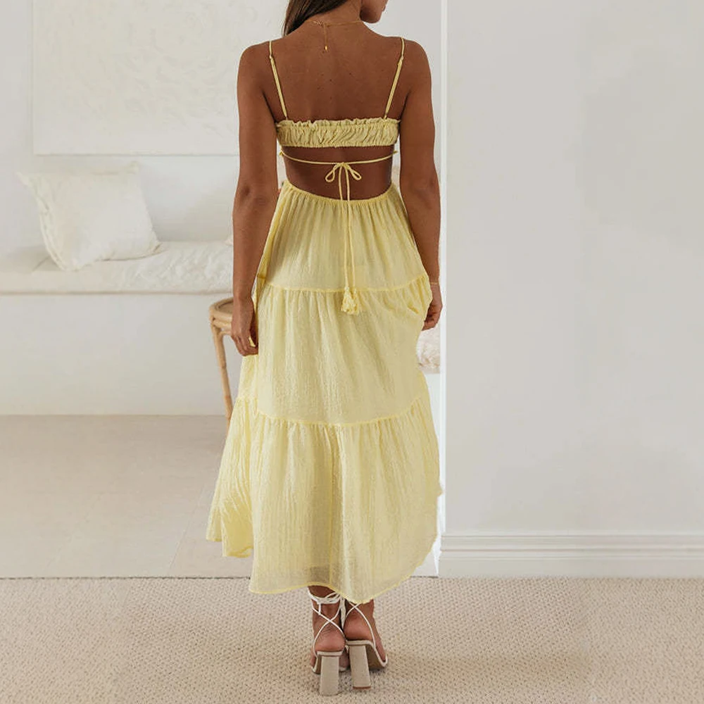 韓国風 シンプル カットアウト ノースリーブ スクエアネック ミディ丈 カジュアル シフトワンピース レディース 夏