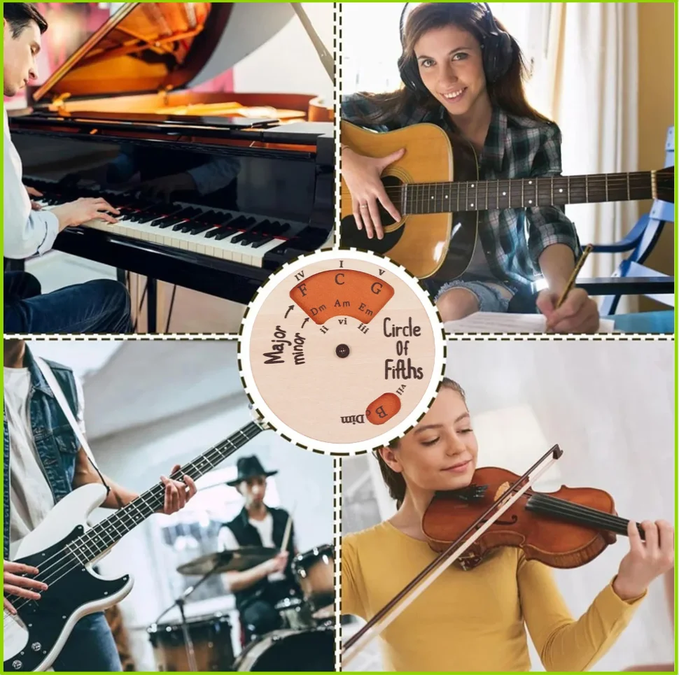 Holz-Melodiewerkzeug, rundes Fünftkreisrad, Melodie-Akkordwerkzeug, Musik-Transponierzubehör für Musiker, Anfänger und Songwriter. – Detail 13