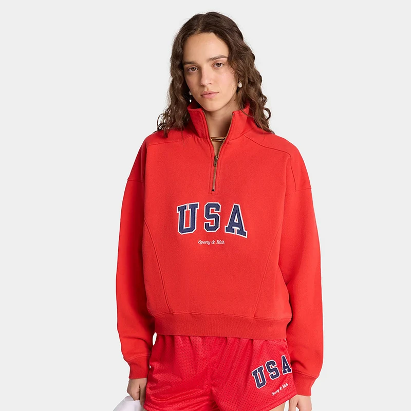 レトロジッパー付きルーズフィットスウェットシャツ、アメリカンスタイル秋冬新作プリント入り、カジュアルトップス、レディースストリート系