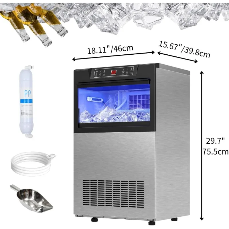 100lbs Ice Maker Machine Commercial Under Counter Ice Maker, ETL & DOE Certificated Commercial Large Ice Makers Freesta