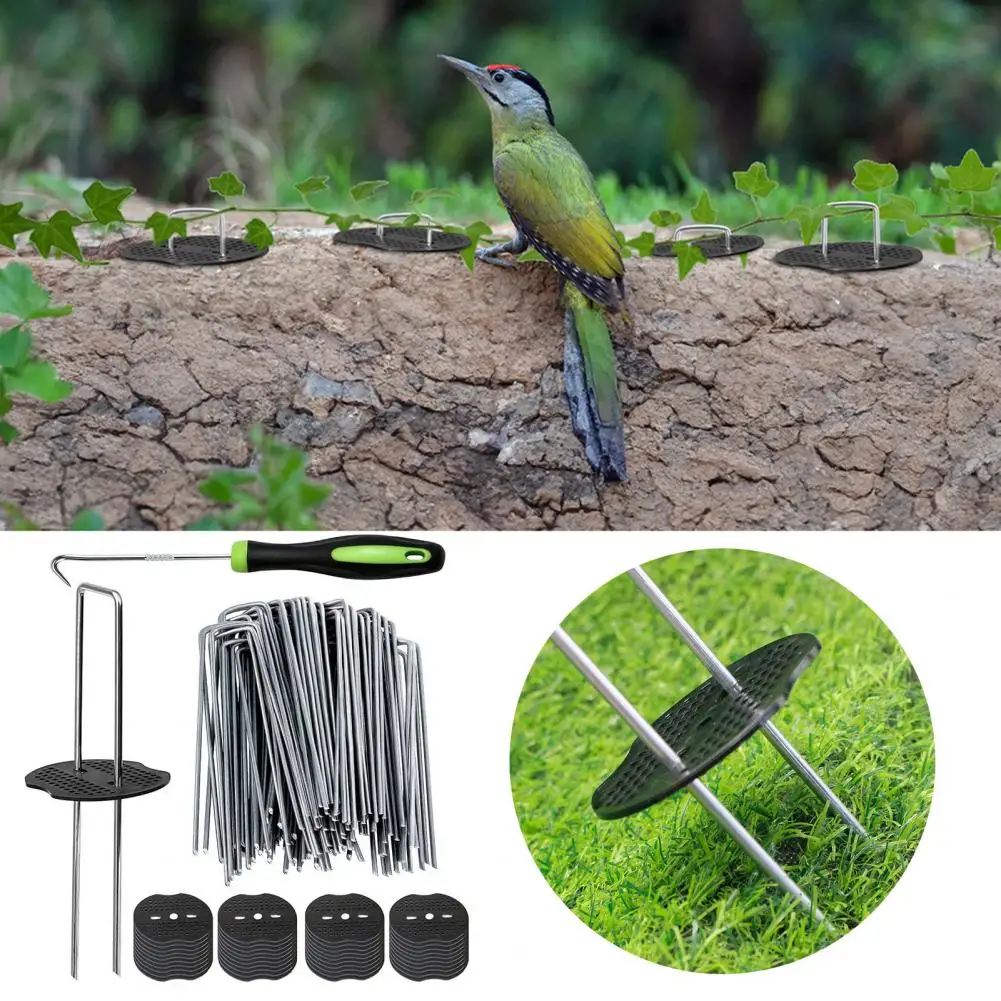 Garden Stakes Staples And Gasket U-Shaped Garden Pins Lawn Landscape Staples Garden Ground Nails for Weed Barrier And Tarps
