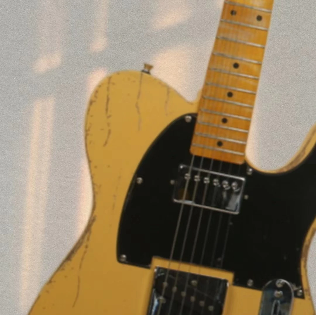 Classic relic style electric guitar Solid Yellow ASH