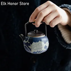 125ML Pure Hand-painted Peony Art Ceramic Teapots Creative Suzi Octagonal Handle Pot Tea Maker Kettle With Filter Kung Fu Teaset