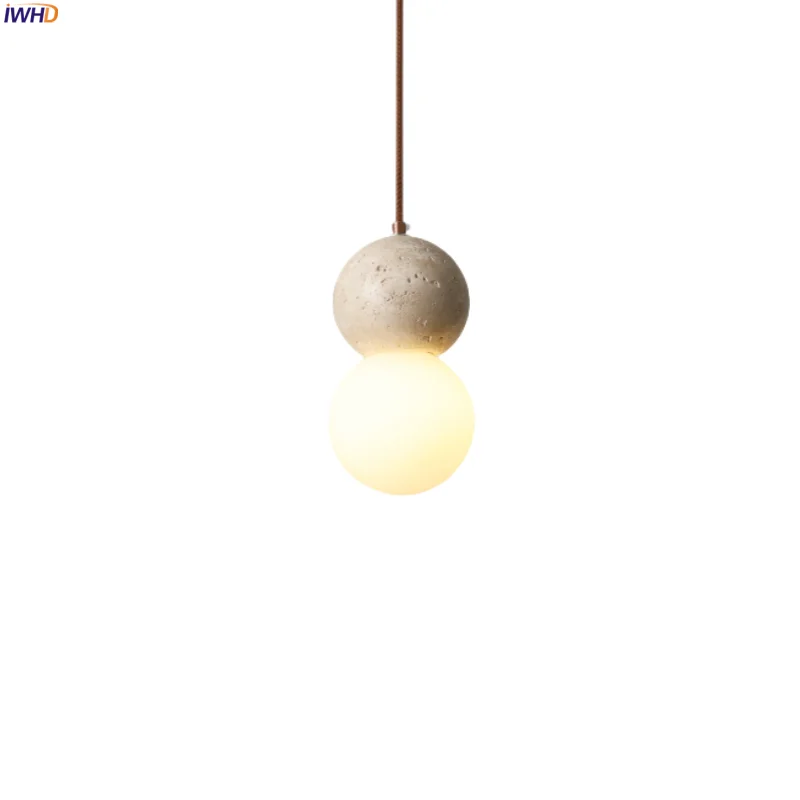 

IWHD Glass Ball LED Pendant Lamps Living Room Decoration Bedroom House Japan Vintage Yellow Travertine Hanging Light Luminaria
