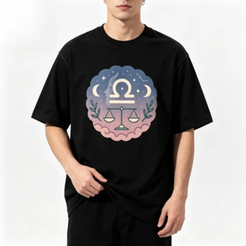Crew Neck Tshirt Elegant Libra Zodiac Constellation Moon Scale Pastel Gradient Pattern Astrology Lover Casual Summer Daily Top