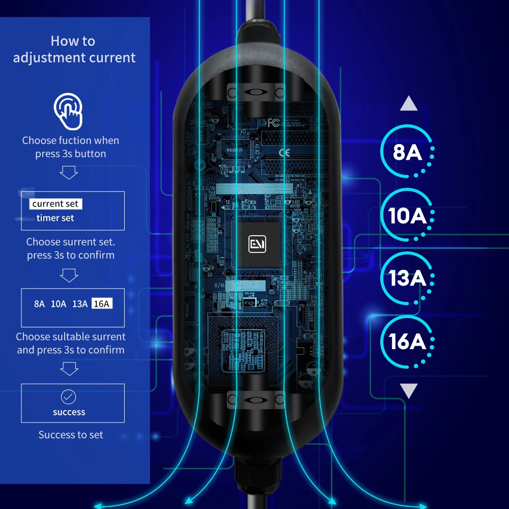 Acodo EV Portable Charger Type2 / GBT Plug Connector 16A 1Phase 3.5KW Type1 5m Wallbox Charging Station for Electric Vehicle