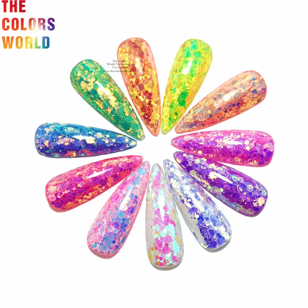 TCT-802 Mixed Hexagon Chunky Irediscent Nail Art Glitter Flocos Laser Sparkly Sequins Resina Fatias Nail Art Decoração Manicure