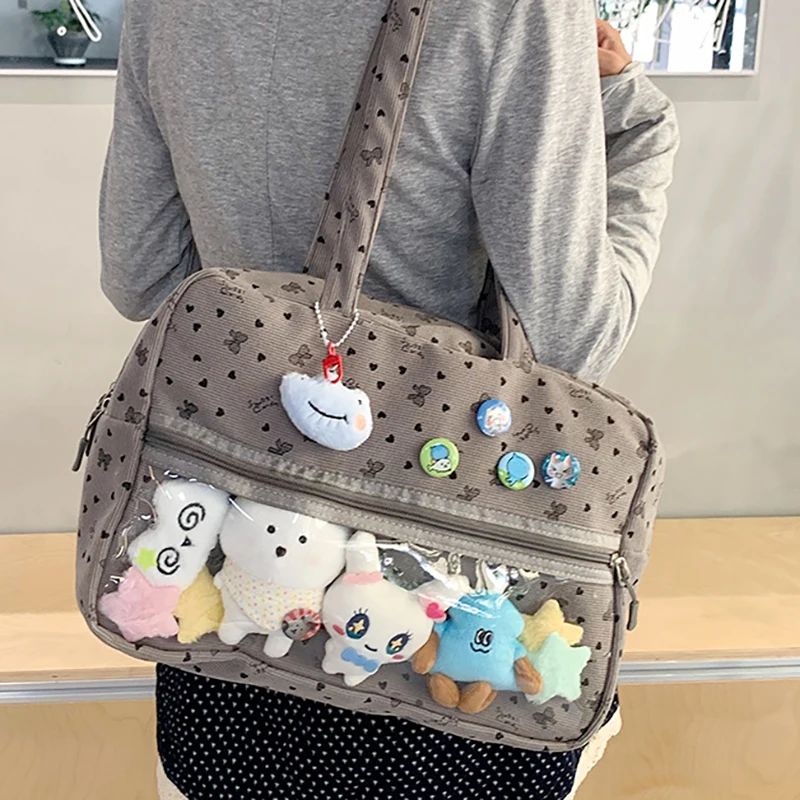 

Richme Corduroy Women Ita Bags 2025 Subculture Clear Window DIY Doll Show Shoulder Bag Female Students Commute Tote Bolso Mujer