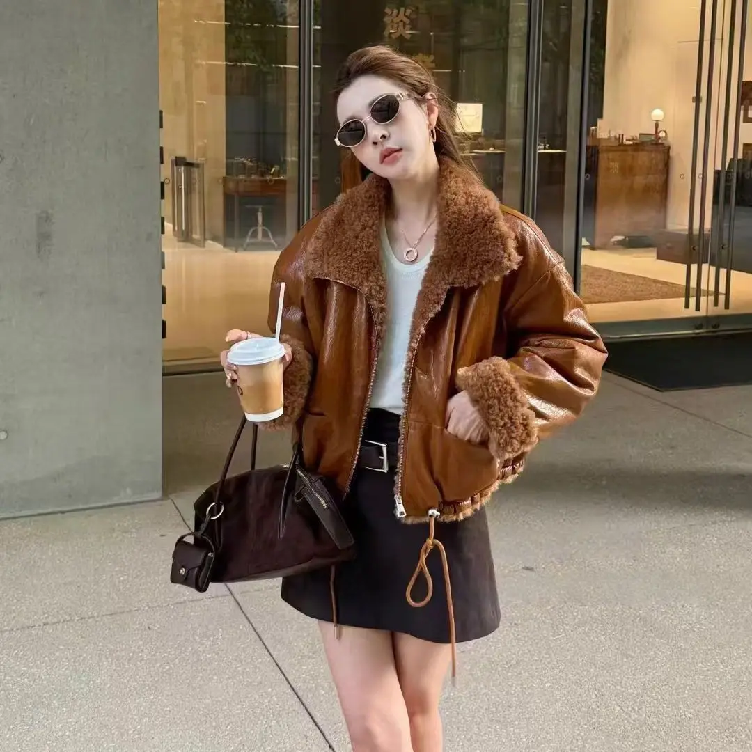 

Женская кожаная куртка на подкладке из искусственного меха, новая зимняя утепленная куртка для похудения, модные пальто из искусственной кожи, Mujer, элитная роскошь