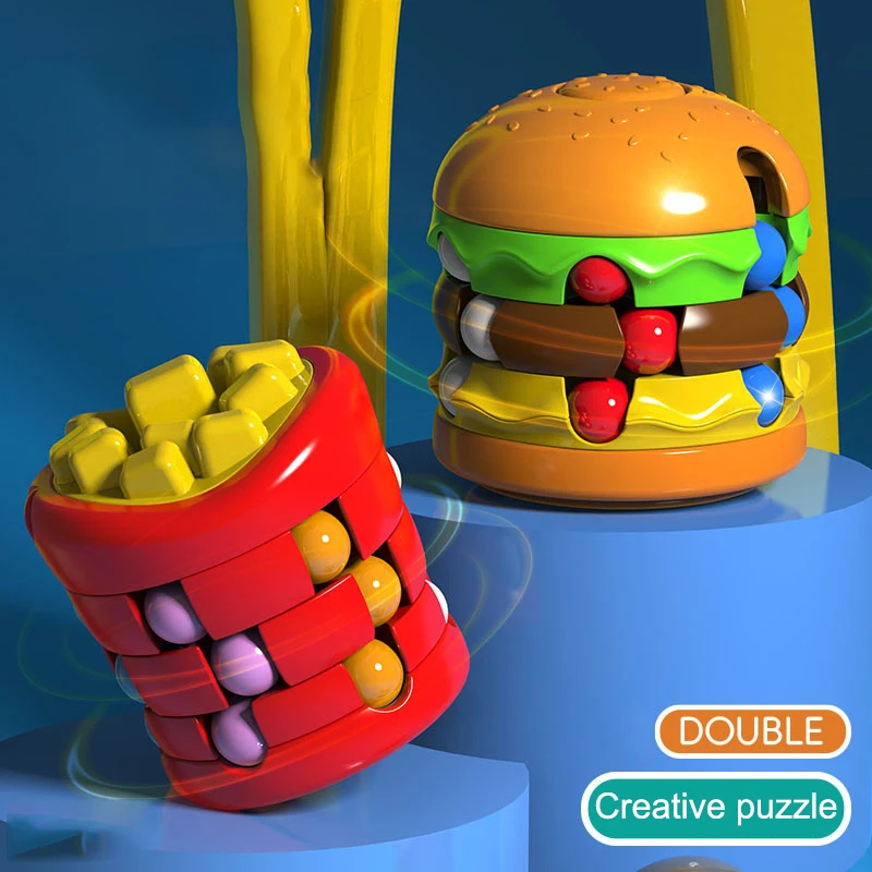 ハンバーガーフライマジックビーンスパイラルローラーボール - 子供向けストレス解消フィジェットトイ、教育的で創造的な感覚玩具
