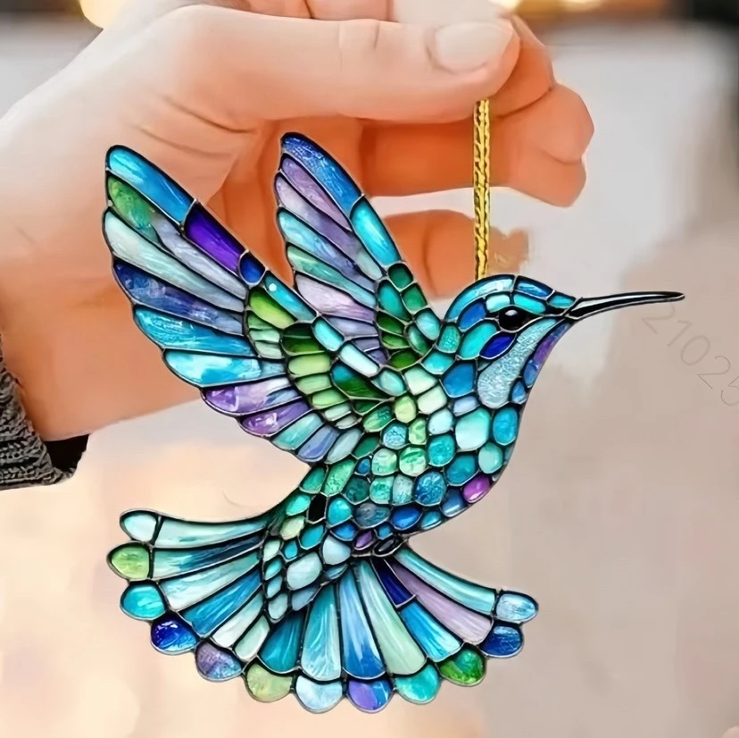 Decoration wind chimes Key Chain kawaii room decor Acrylic Colorful Hummingbird Hanging Pendant Home Window Ornament Decor Car