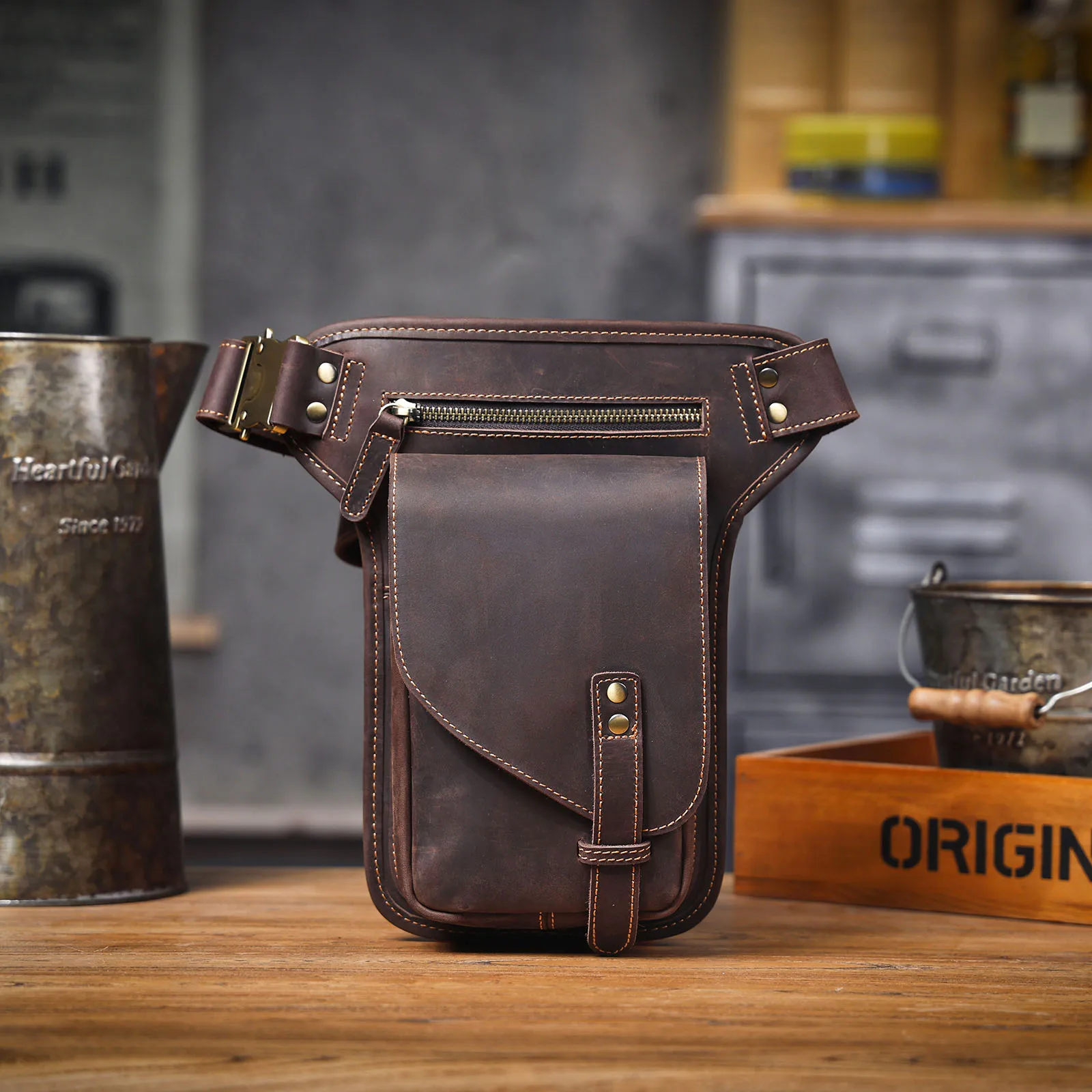 Vintage Herren Echtes Leder Taille Tasche Casual Schulter Taschen Top Schicht Rindsleder Outdoor Handy Holster Crazy Horse Leder – Detail 18