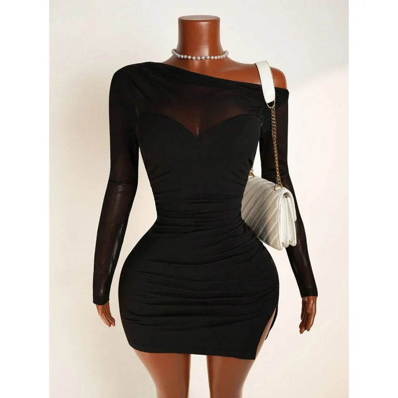 

Укороченная юбка с асимметричным подолом X 98878, универсальное платье с длинными рукавами в городском стиле, 100% другой материал