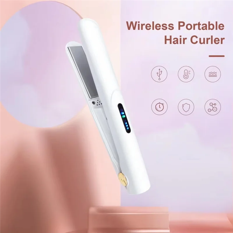 

AAAU-Wireless Hair Curler USB Rechargeable, Fast Heating, Large Capacity Battery Portable Mini Curling Iron For Women A