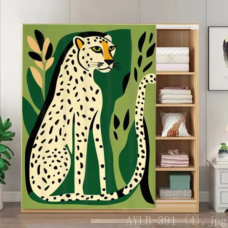 VIKAMA Chic Leopard Noren Curtain Tropical Floral Japanese Style Minimalist Wardrobe Closet Organizer Partition Decor
