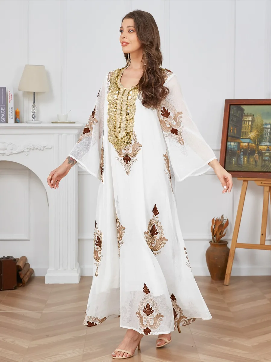 Abaya-Robe Longue à Lacets pour Femme Musulmane, Tenue de Soirée, Maxi Jalabiya, Broderie en Maille, Paillettes, Caftan Marocain, Turquie, Arabe