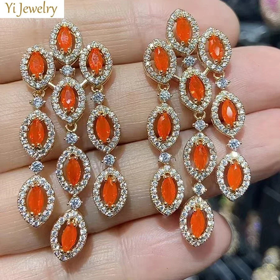 Women Earrings Orange Blue Purple Zircon Shiny Wedding Evening Party Luxury Jewelry Water Drop Dangle Tassel Earrings Gift