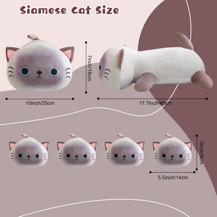 Siamese Cat Plush Stuffed Animal Pillow with 4 Baby Plushies in Tummy Soft Cotton Toy for Cute Gift