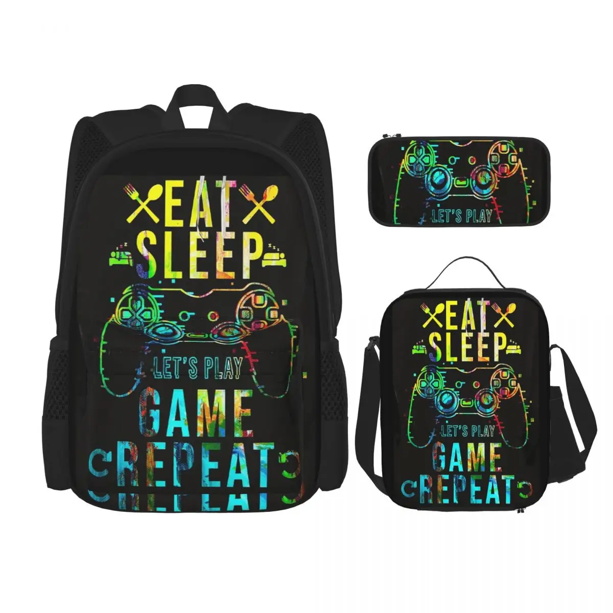 

Gamer Life Gaming Backpacks Boys Girls Bookbag Children School Bags Kids Rucksack Lunch Bag Pen Bag Three-Piece Set