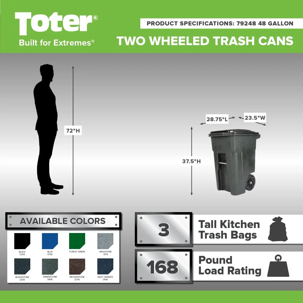 48-gallon Black Garbage Can with Wheels and Lid for Indoor or Outdoor Use or Stored in A Garage