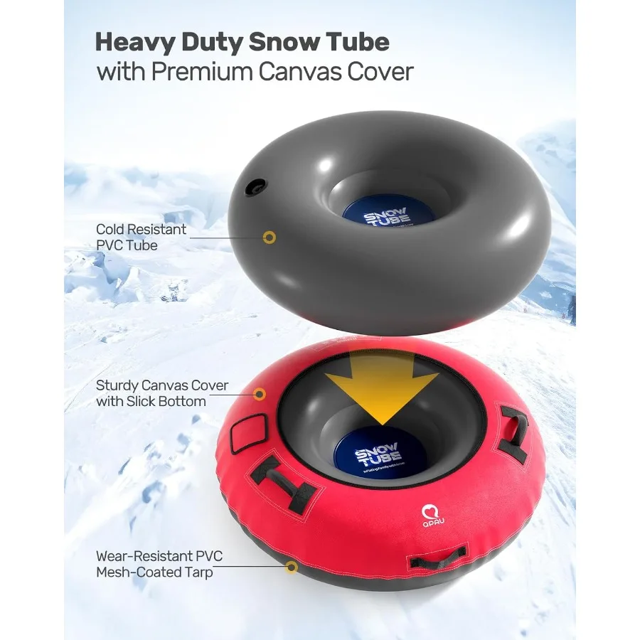Tubo de neve inflável de 48 '' com capa de lona premium, 2 pacotes para adultos, brinquedo divertido de inverno ao ar livre resistente com bott engrossado