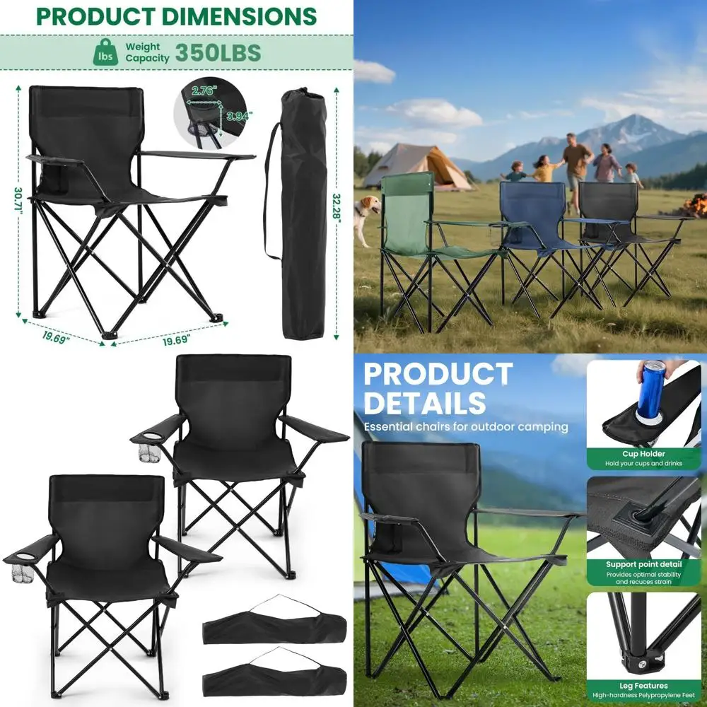 

Portable Folding Chairs with Cup Holders, 300 lbs Capacity, Lightweight Outdoor Beach Chairs for Adults, Carry Bag Included, Ide