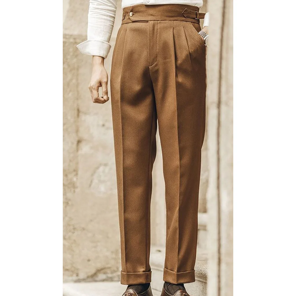 

Мужские плиссированные брюки со средней талией, повседневные деловые брюки-чиносы, удобные эластичные зауженные офисные классические брюки с плоской передней частью для мужчин