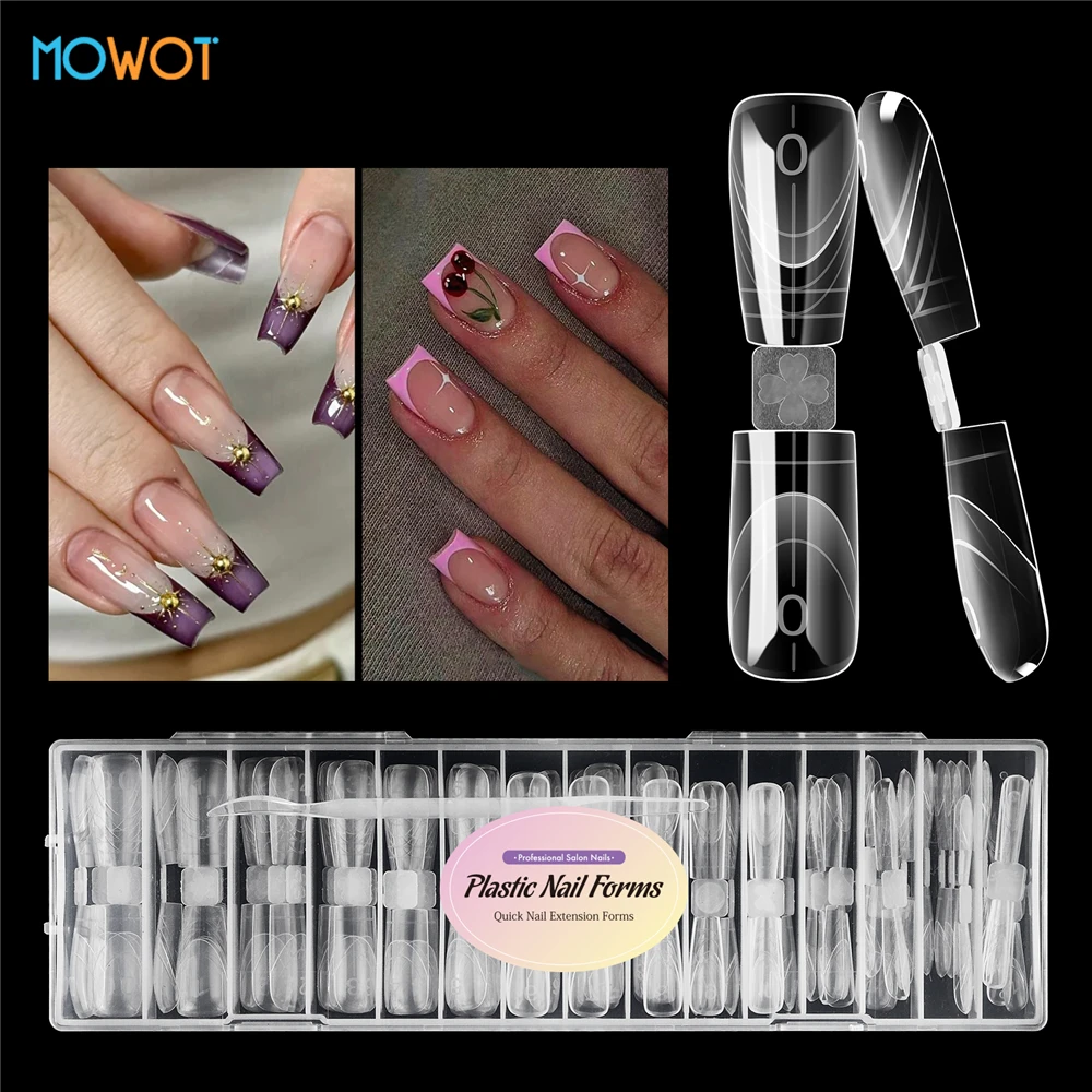 MOWOT New 75pcs Double-Sided Nail Dual Forms Square Coffin Acrylic Poly Nail Gel Molds 15 Sizes French Nail Extension Top Forms