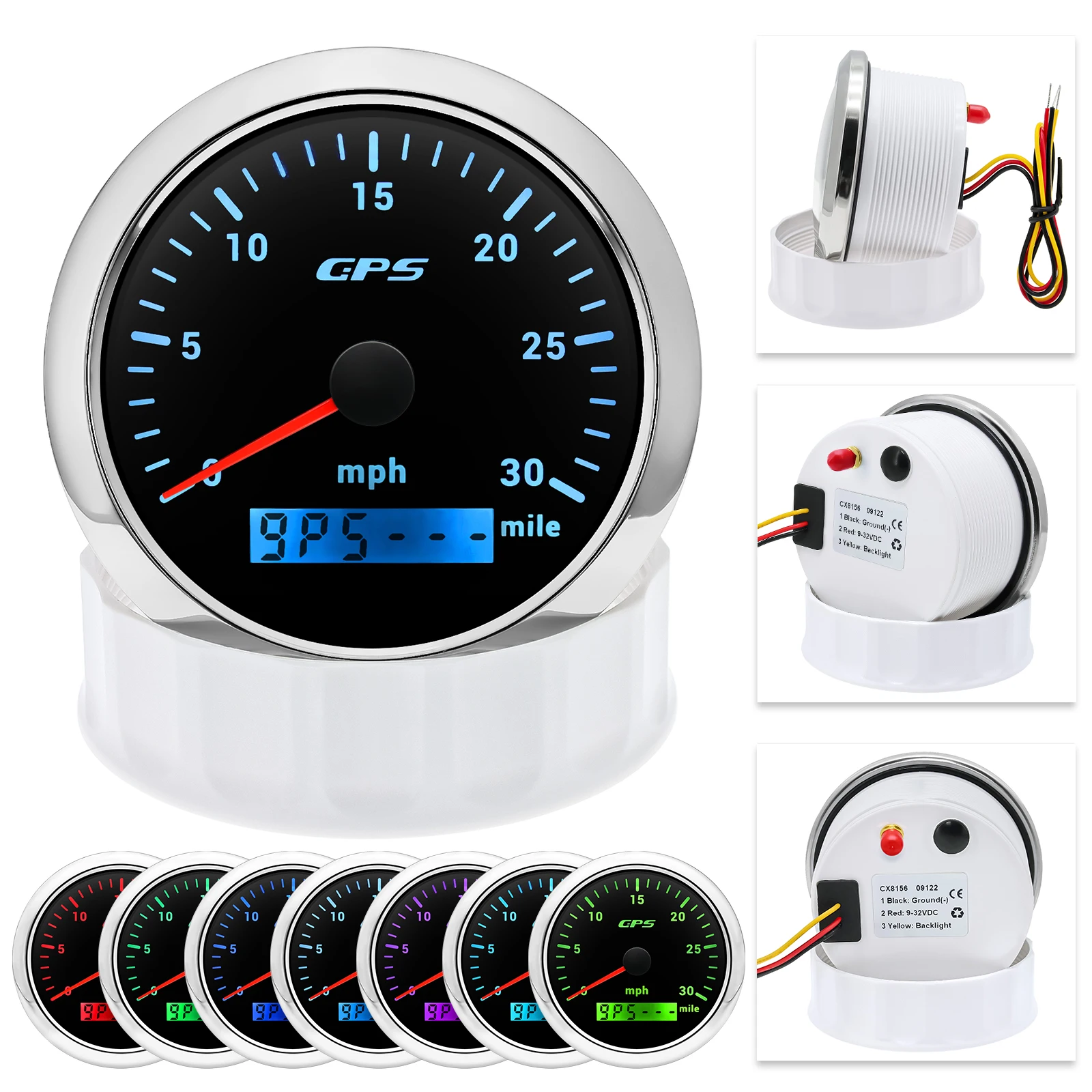 60 120 200 KMH MPH 85mm Marine GPS-Tachometer Bootsgeschwindigkeitsmesser mit GPS-Antenne Motorrad-Autoanzeige für Audi A3 A4 7-Farben-LED – Detail 13
