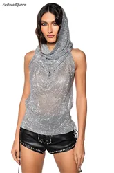 Y2K Streetwear Rhinestone Women Tank Top Punk Goth Hip Hop Bandana Head Wraps Vest Rave Festival Women Tops Tee For Nightclub