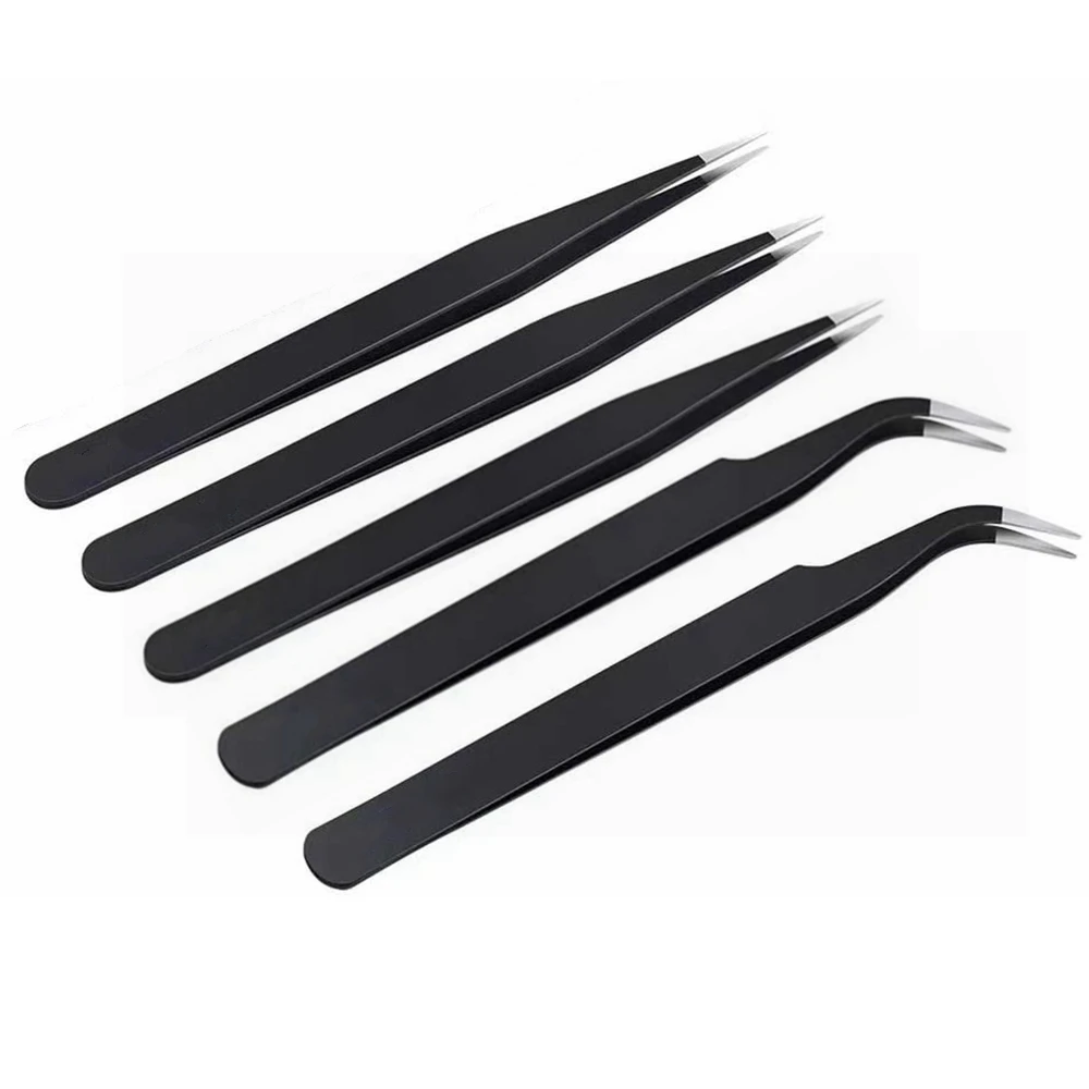 5PCS Precision Tweezers Set Upgraded Anti-Static Stainless Steel Curved Tweezers for 3D Printer Electronics Laboratory Jewelry