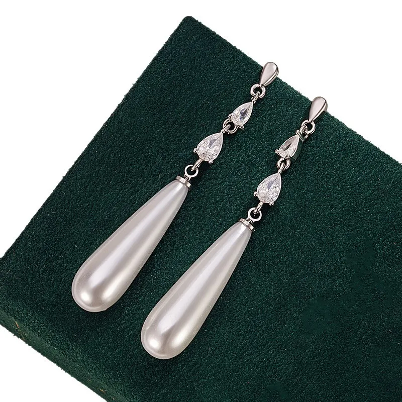 925 เงินสเตอร์ลิงยาว Waterdrop ต่างหูมุกสําหรับผู้หญิง Christmas Party ของขวัญเครื่องประดับเจาะ Aretes De Mujer