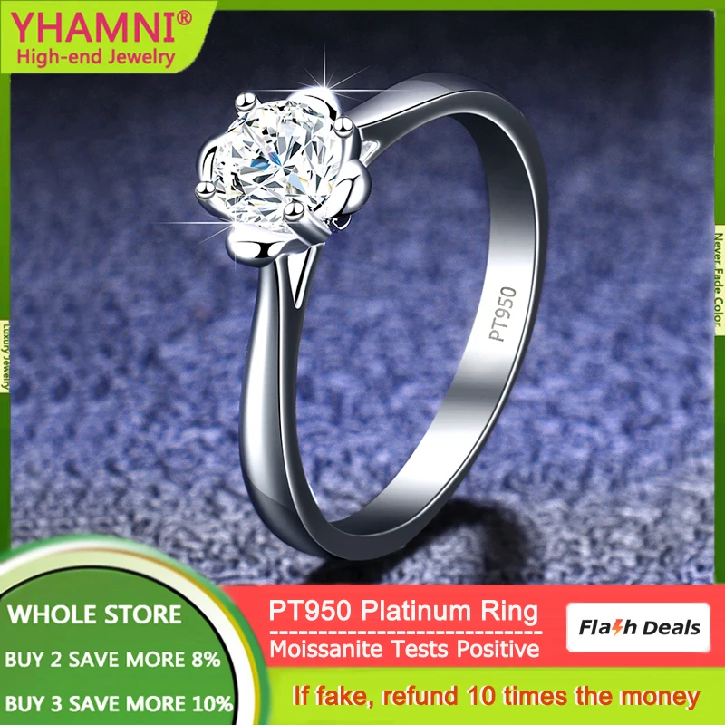 

Never Fade Luxury PT950 Platinum Ring Solitaire 0.5 Carat VVS1 D Color Moissanite Diamond Wedding Band Fine Jewelry for Women