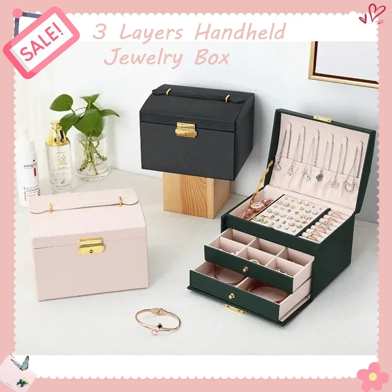 

Simple Large-capacity Three-drawer Jewelry Box Earrings Ring Jewelry Storage Box Portable Small Purse