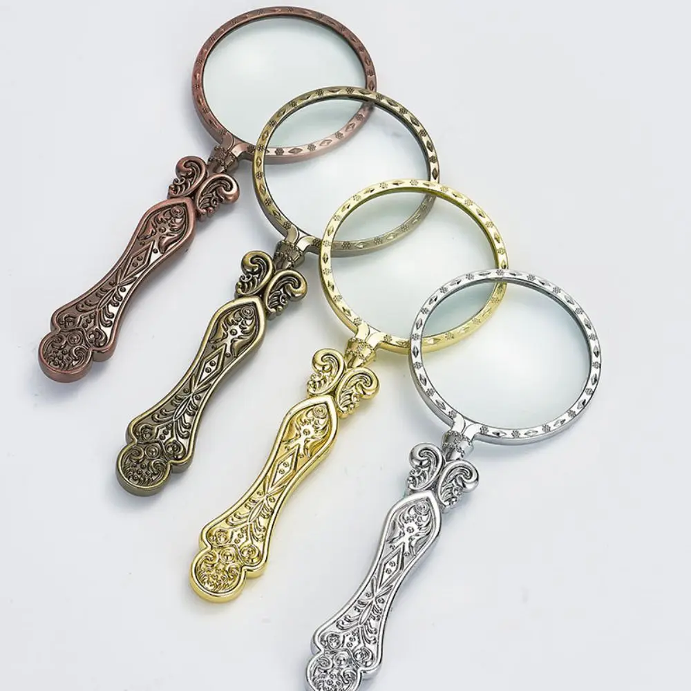 5X Magnification Magnifying Glass Vintage Optical Lens Magnification Loupe Multi-functional Nonslip Handle Magnifying Lens