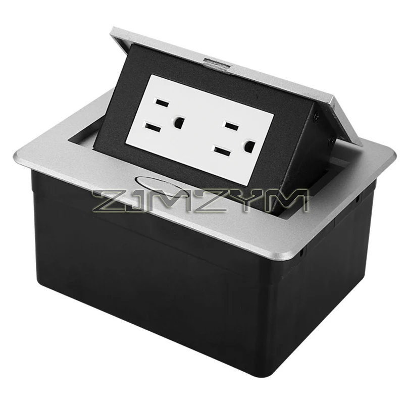 US Thai Table Pop Up Power Sockets Universal 16A Outlets 250V Alloy Black Sliver Cabinet Furniture Hidden Socket