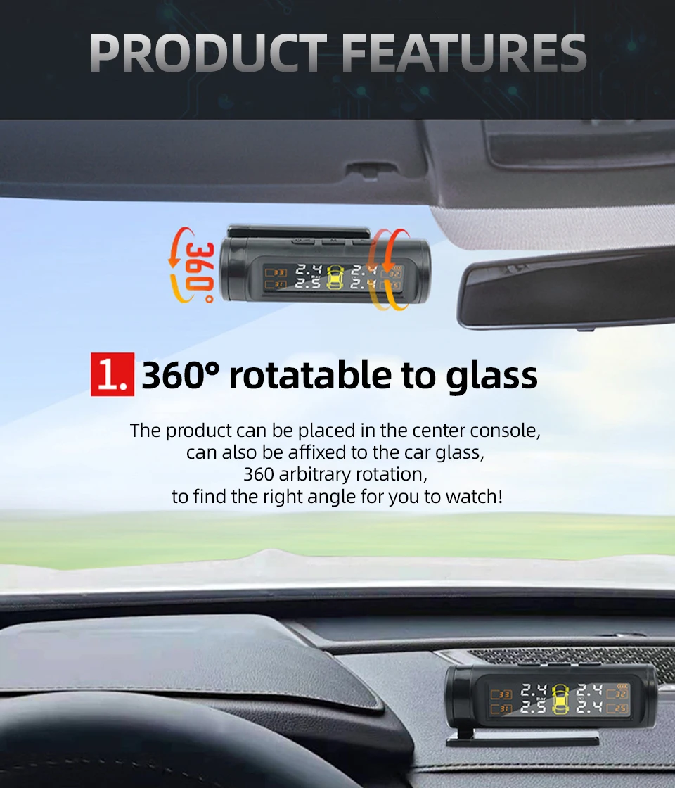 Yangood TPMS Alarma de monitoreo de presión de neumáticos Monitoreo en tiempo real Pantalla con precisión Alarmas de seguridad Fácil instalación