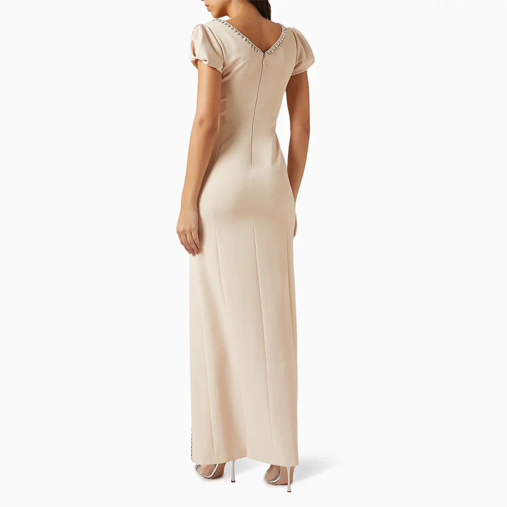 Abiti da sera lunghi personalizzati Abiti da ballo eleganti per occasioni formali Abiti da ballo alla caviglia con maniche corte in cristallo con perline