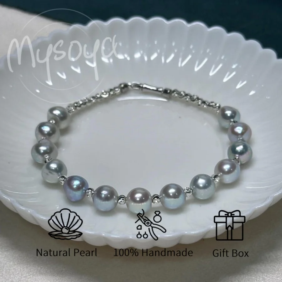 

Браслет Mysoya из серого жемчуга Акойя, барочный морской жемчуг 7-7,5 мм, в подарочной коробке, для него и для нее, на День рождения, свадьбу, День святого Валентина