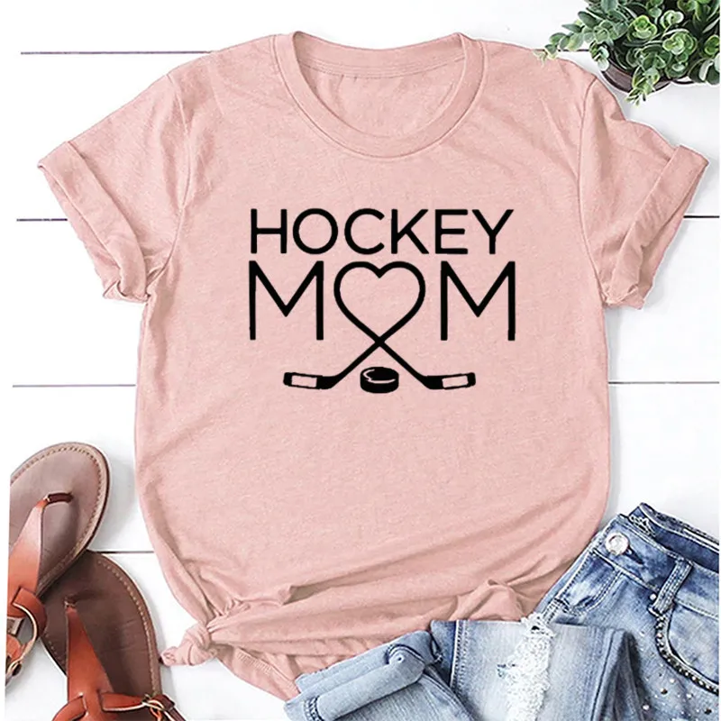 Hockey Mom Shirt Mother\'s Day Gift Sportive Mom Shirt Hockey Lover Gift Cotton O Neck Casual Funny Graphic Short-Sleeve Tees