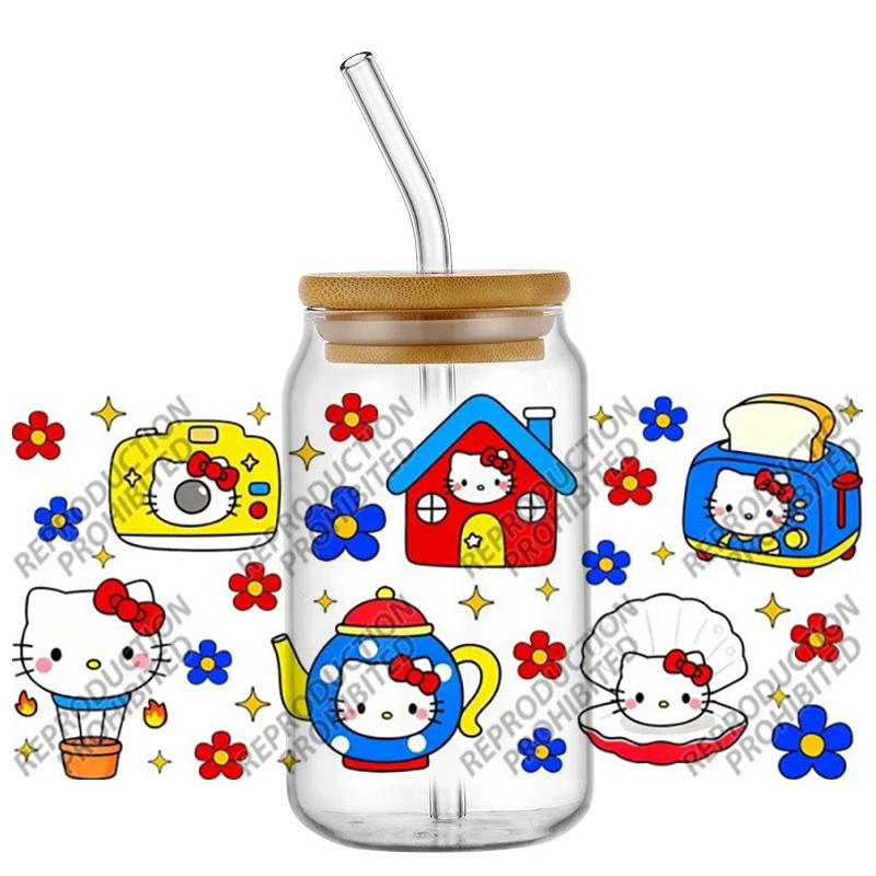

New Style Hello Kitty DIY Decals 3D Transfers Stickers 16oz UV DTF for Glasses cup Wraps Easy to Use