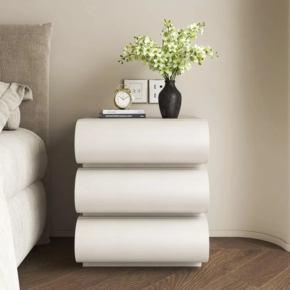 

Nightstand with 3 Solid Drawers Leather Bedside Table for Bedroom Wood Nightstand