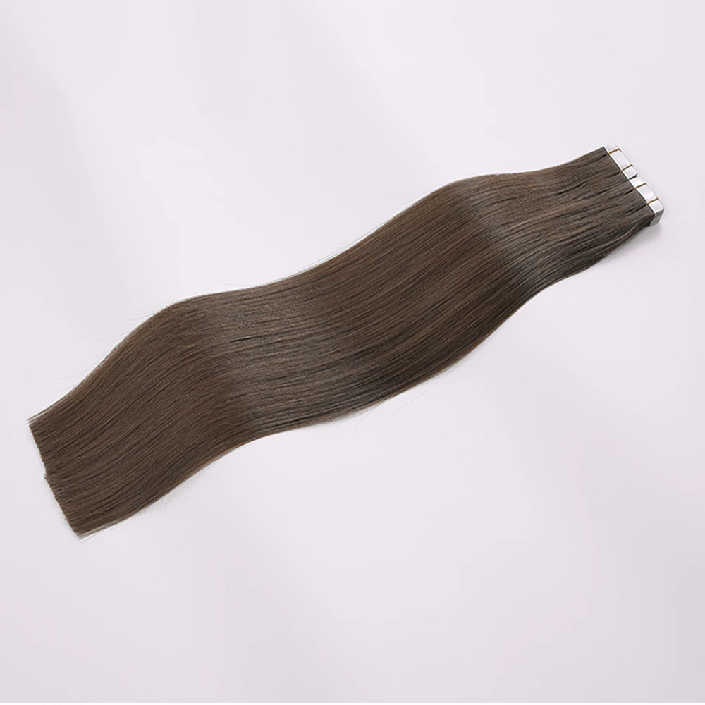 Color #4 Virgin Cuticle Aligned Brazilian Tape In Hair Extensions 100% Human Hair Tape Ins Extensions Raw Hair